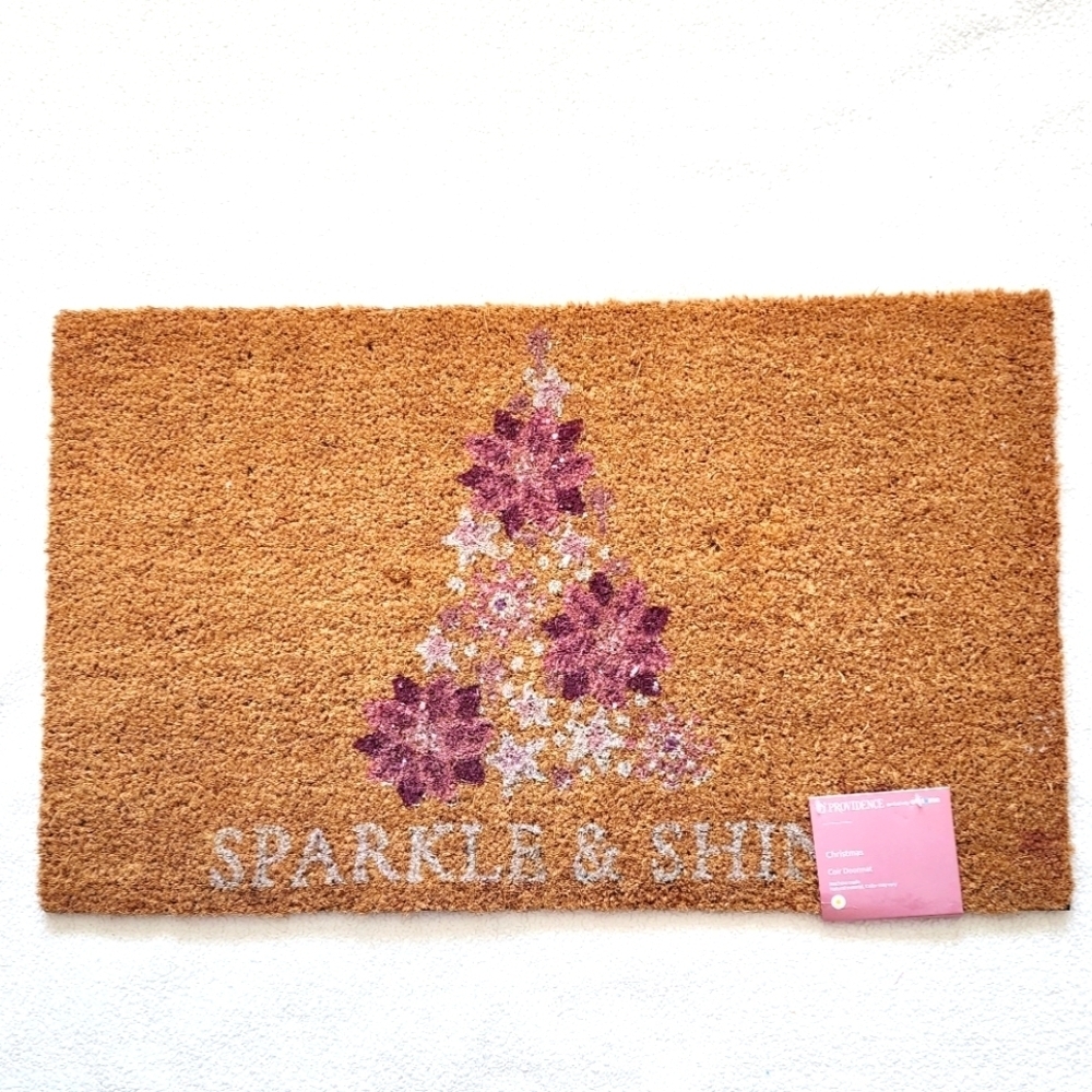 NWT Christmas tree SPARKLY & SHINE Coir outdoor Doormat  Natural Fiber 18 × 30in